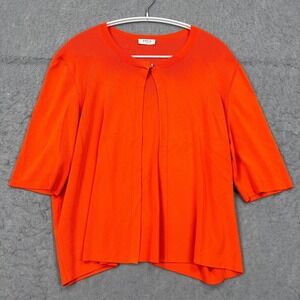 Akris Punto Cardigan Women's 14* Orange Stretch Button 1/2 Sleeve Preppy Sweater